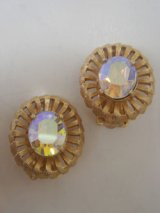 gold & aurora rhinestone earring