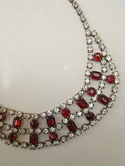 画像1: clear & red rhinestone necklace