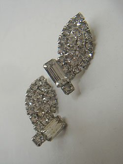 画像1: rhinestone leaf design earring