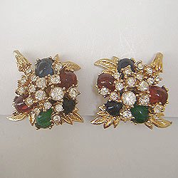 画像1: "CINER" rhinestone & beads earring
