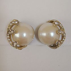 画像1: pearl & rhinestone design earring