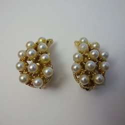 画像1: pearl & gold teardrop earring