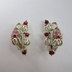 画像1: red & pink rhinestone earring