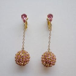 画像1: pink rhinestone ball earring