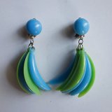 1960's blue and green crescent earring