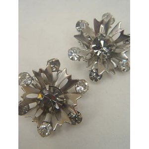 画像: silver rhinestone flower earring