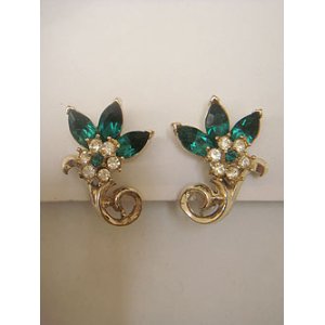 画像: "Coro" green rhinestone earring