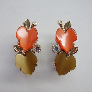 画像: scarlet and brown leaf earring