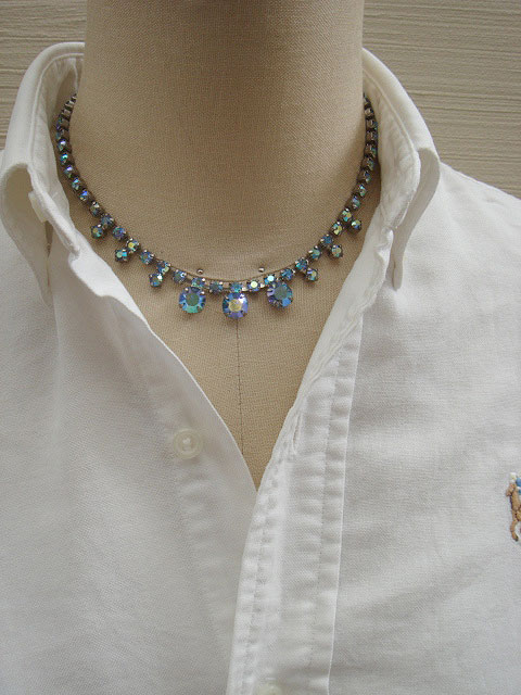 画像: rhinestone blue necklace