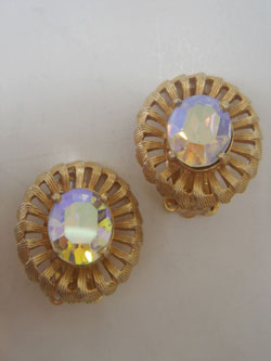 画像1: gold & aurora rhinestone earring