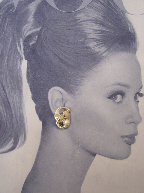 画像: gold & pearl design earring