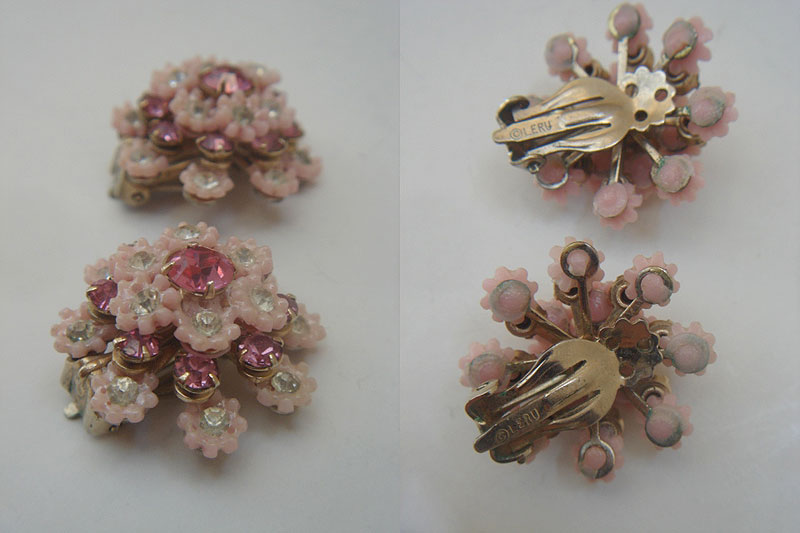 画像: pink flower & rhinestone earring