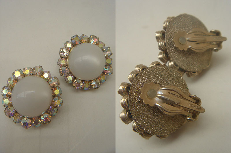 画像: white dome & aurora rhinestone earring