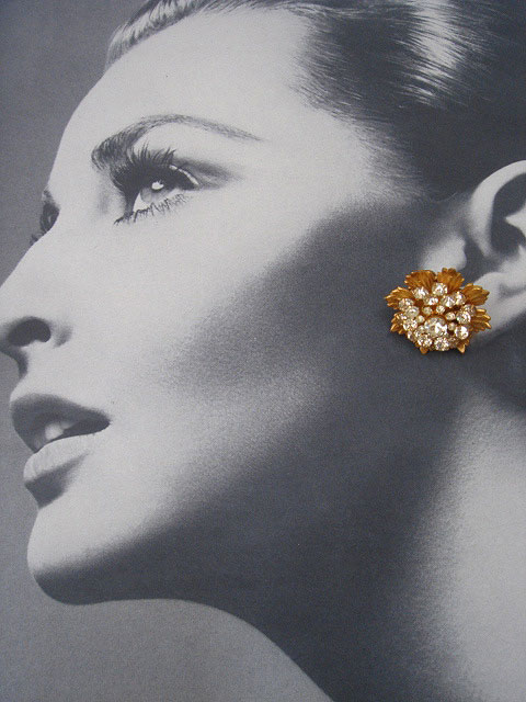 画像: "MIRIAM HASKELL" rhinestone flower earring