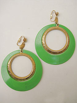画像1: green & gold hoop earring