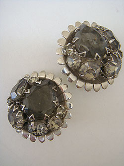 画像1: silver & gray rhinestone earring