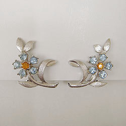 画像1: "ASTRA" blue rhinestone flower earring