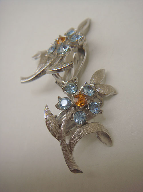 画像: "ASTRA" blue rhinestone flower earring