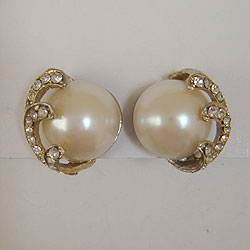 画像1: pearl & rhinestone design earring