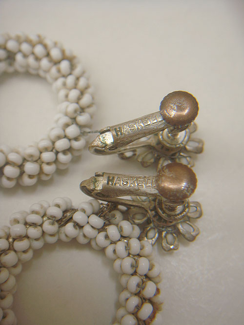 画像: "MIRIAM HASKELL" white beads circle earring