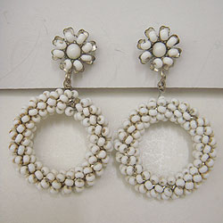 画像1: "MIRIAM HASKELL" white beads circle earring