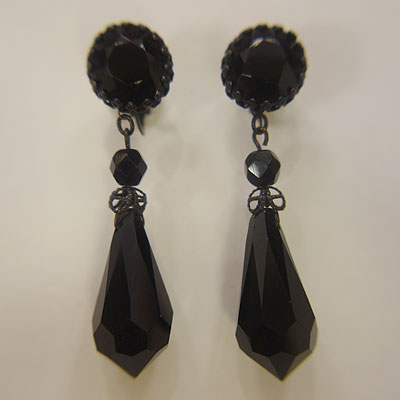 画像1: "MIRIAM HASKELL" black glass beads earring