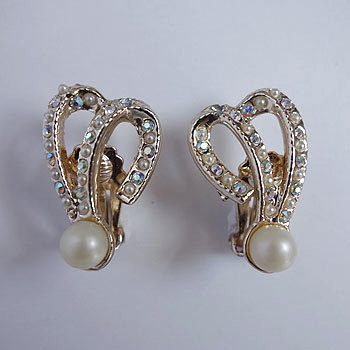 画像1: pearl beads & rhinestone earring